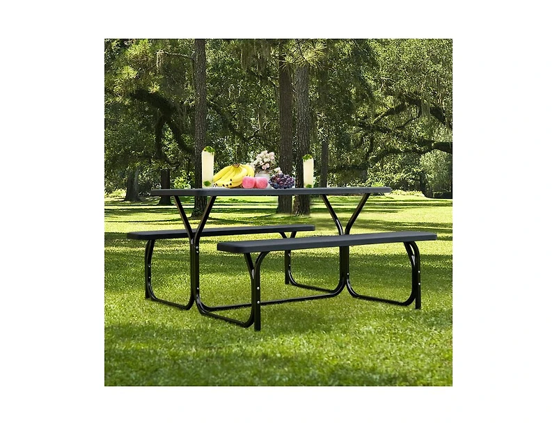 Clihome Hdpe Outdoor Picnic Table Bench Set with Metal Base