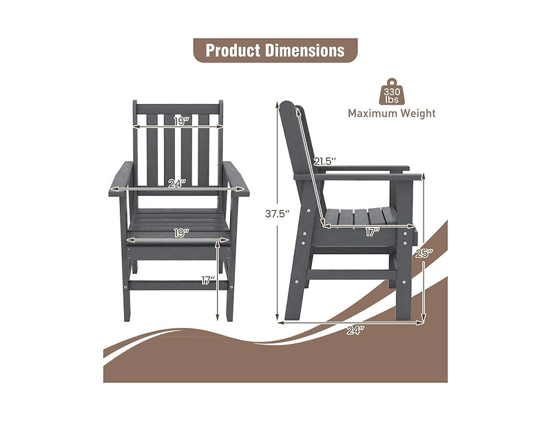 Sugift Set of 4 Patio Dining Chairs with Wide Armrests and Hdpe Slatted Backrest