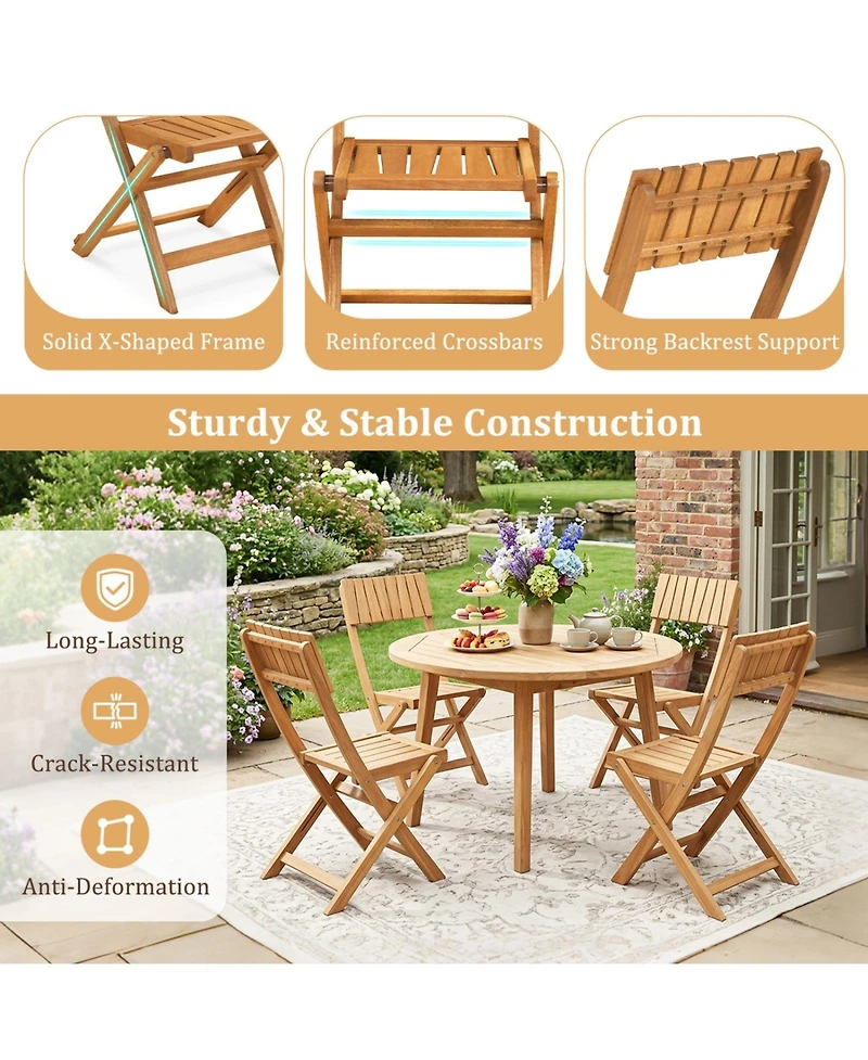 Sugift 2 Pack Folding Wood Dining Chairs with Slatted Backrest and Seat