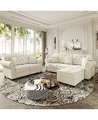 Maison Boucle Velvet Loveseat Sofa, Chesterfield Tufted Nailhead, Rolled Arms