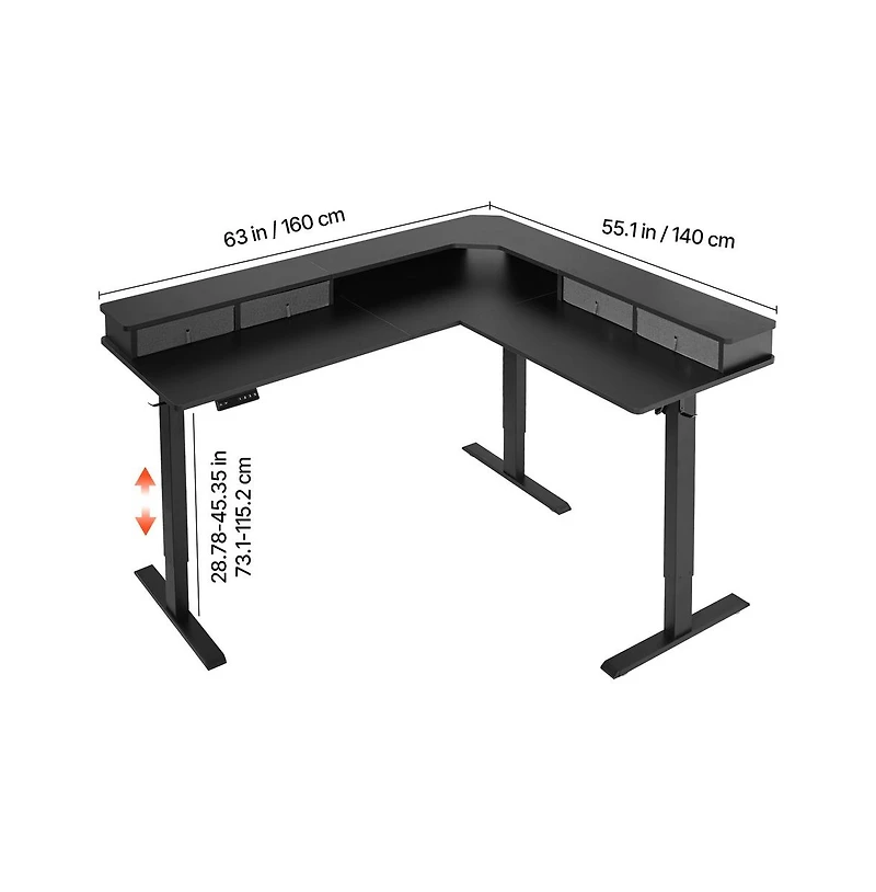 Sugift L Shaped Electric Corner Gaming Desk with 4 Drawers and Power Strip