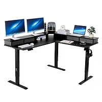 Sugift L Shaped Electric Corner Gaming Desk with 4 Drawers and Power Strip