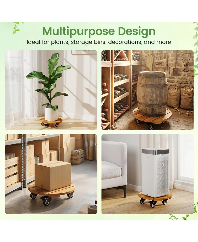 Sugift Heavy Duty Acacia Wood Rolling Plant Stand with 360degree(s) Lockable Casters 2-Piece Set