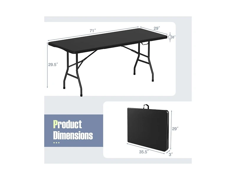 Boyel Living 6 ft Portable Folding Table 350 Lbs Fold-in-Half with Hdpe Tabletop