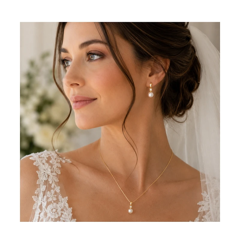 Dloria Gold-Plated Cubic Zirconia Faux Pearl Pendant Necklace