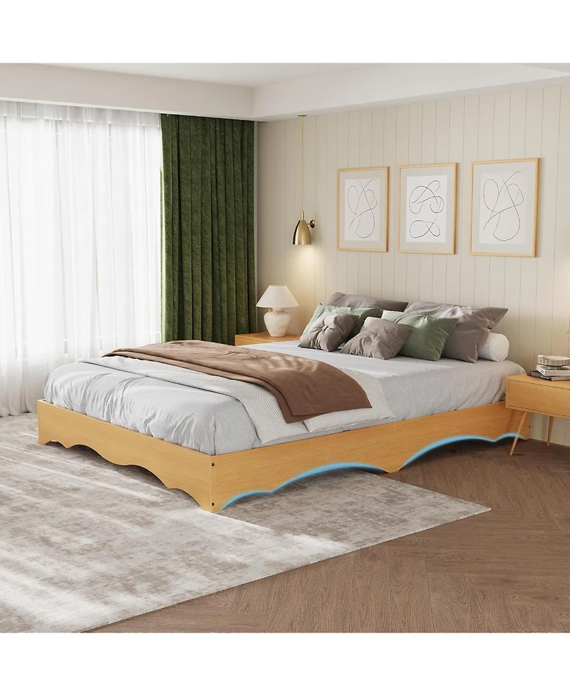 gaomon Wood Platform Bed Frame, Low Profile with Wavy Design, Minimalist Base Without Headboard, Noise-Free Support