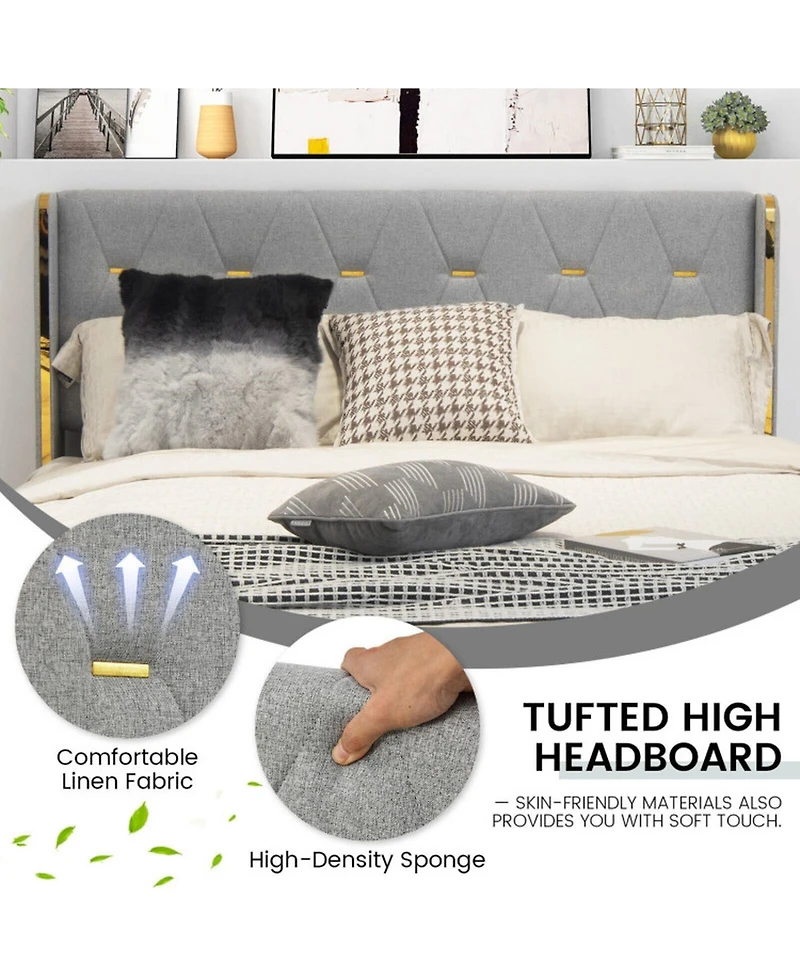 Gouun Full Upholstered Platform Bed Frame with Tufted Headboard and 4 Drawers