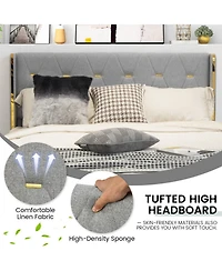 Gouun Full Upholstered Platform Bed Frame with Tufted Headboard and 4 Drawers