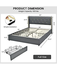 Gouun Full Upholstered Platform Bed Frame with 4 Rolling Storage Drawers