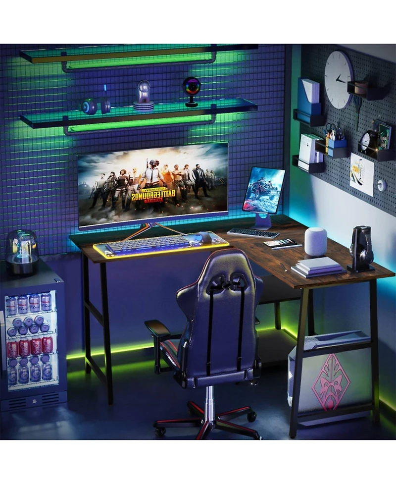 Gouun L-Shaped Corner Computer Desk Storage Shelves Steel Frame Footrest