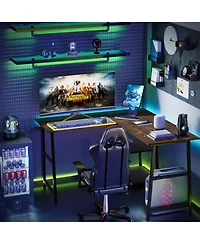 Gouun L-Shaped Corner Computer Desk Storage Shelves Steel Frame Footrest