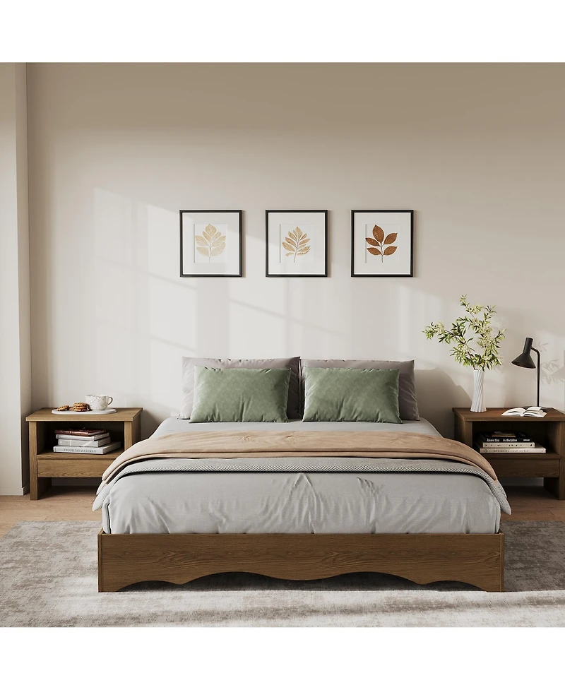 homfan Minimalist Wave Edge Wood Platform Bed Frame - Sturdy and Noise-Free, Easy Assembly, No Box Spring