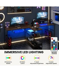 Gouun 2-Person Computer Desk Led Lights Monitor Stand Storage