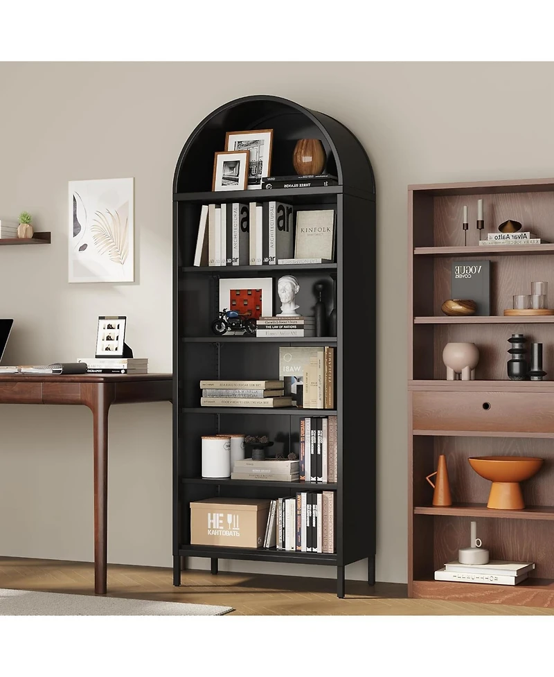 Boyel Living 73" Metal Arched Bookcase with Adjustable Shelves, Tall Bookshelf for Home Office and Living Room