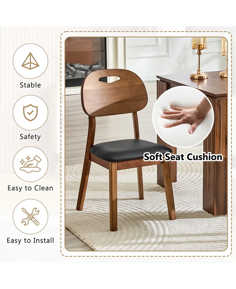 Rainsken Solid Wood Dining Chair Set of 2, Hollowed Out Backrests, Mid Century Chair, for Room, Kitchen