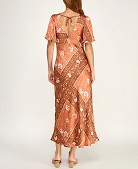 Trixxi Juniors' V-Neck Flutter-Sleeve Slim-Fit Midi Dress