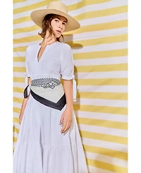 English Factory Women's Tiered Midi Dress With Bow Tie Sleeves