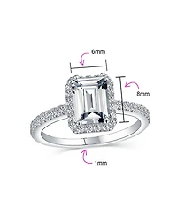 Bling Jewelry Art Deco Style Halo Cz Emerald Cut Promise Ring