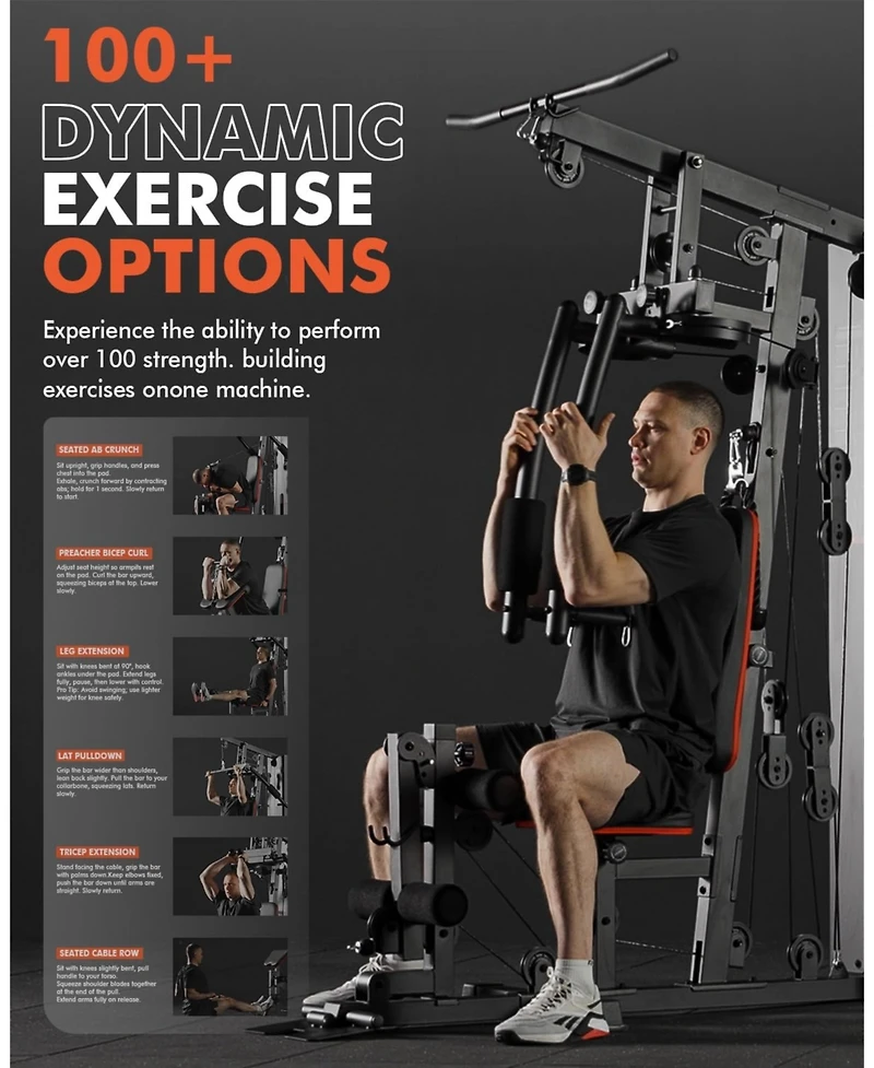 Mikolo Home Gym Station with 150LB Weight Stack, Multi-Function Exercise Equipment for Full Body Training