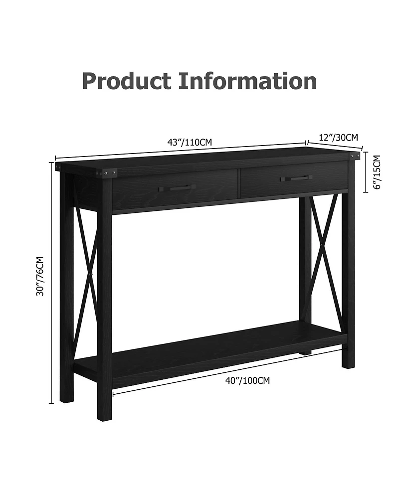 gaomon 43" 2-Drawer Console Table with Open Storage Shelf