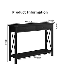 gaomon 43" 2-Drawer Console Table with Open Storage Shelf