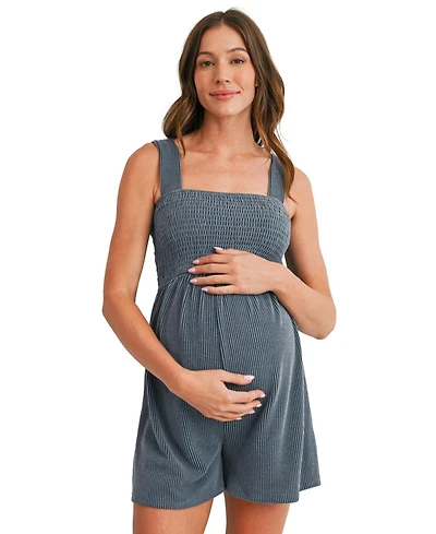 Hello Miz Maternity Sleeveless Smocked Square Neck Ribbed Romper