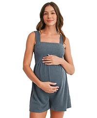 Hello Miz Maternity Sleeveless Smocked Square Neck Ribbed Romper