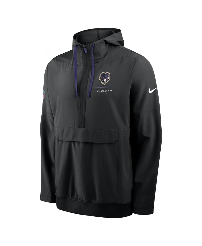Nike Men's Black Baltimore Ravens Sideline Anorak Half-Zip Hooded Jacket