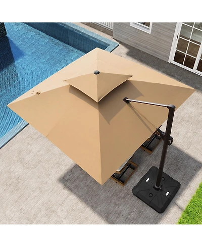 Pellebant Outdoor Patio Double Top 10x10Feet Square Aluminum Cantilever Umbrella with Wheel Base