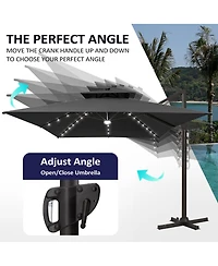 Pellebant Outdoor Patio 10X13Feet Aluminum Double Canopy Solar Lights Cantilever Umbrella with Wheel Base