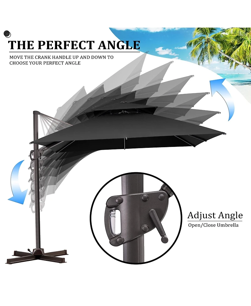 Pellebant Outdoor Patio Double Top Square Aluminum Cantilever Umbrella with Rod Wheel Base