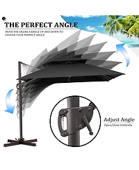 Pellebant Outdoor Patio Double Top Square Aluminum Cantilever Umbrella with Rod Wheel Base