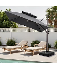 Pellebant Outdoor Patio Double Top Square Aluminum Cantilever Umbrella with Rod Wheel Base