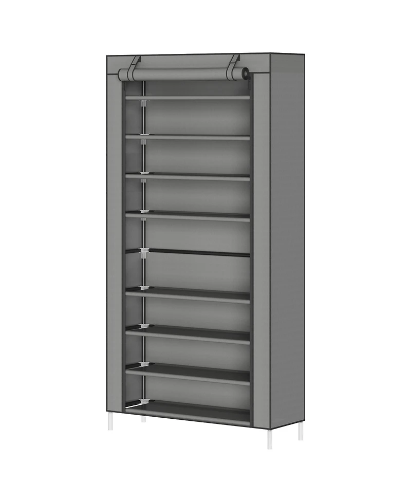 Homfan 9-Tier Shoe Rack with Storage Shelves, Iron Coat Rack and Garment Organizer, Freestanding Closet Tower for Bedroom and Entryway,