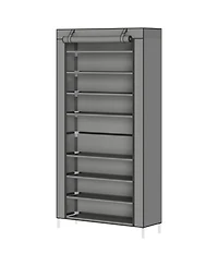 Homfan 9-Tier Shoe Rack with Storage Shelves, Iron Coat Rack and Garment Organizer, Freestanding Closet Tower for Bedroom and Entryway,