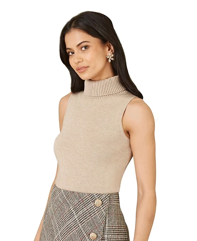 Yumi Women's Knitted Roll Neck Sleeveless Jumper