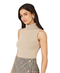 Yumi Women's Knitted Roll Neck Sleeveless Jumper