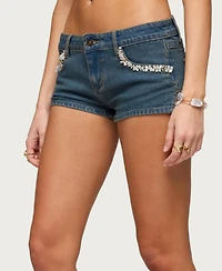 Edikted Women's Zenna Low Rise Denim Micro Shorts