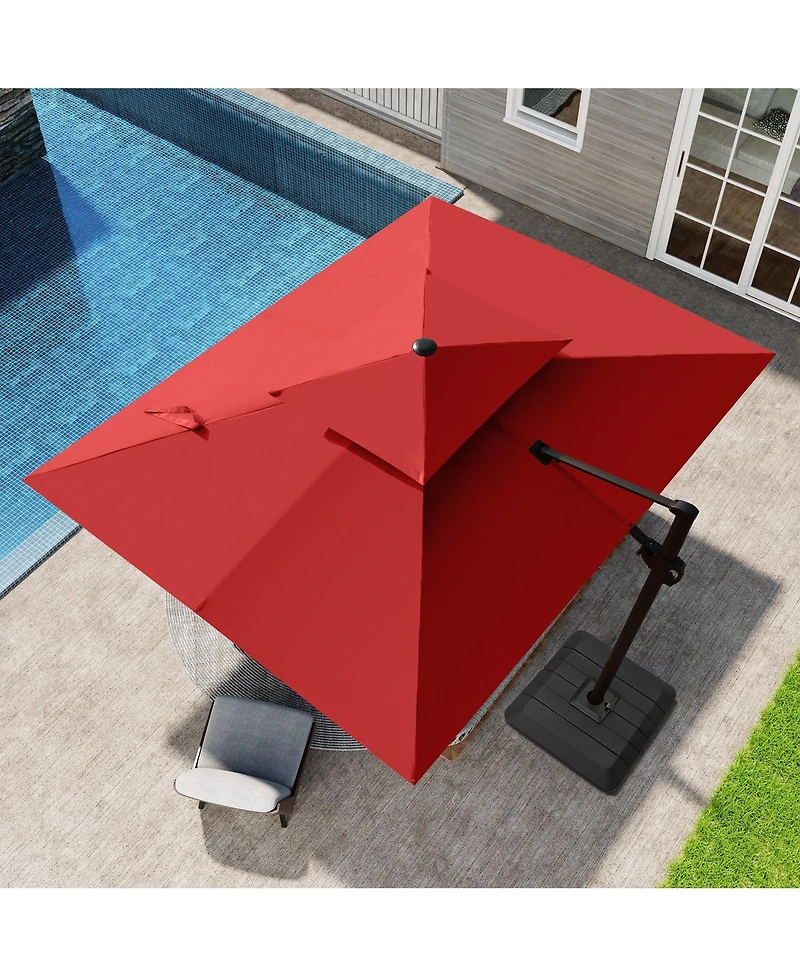 Pellebant 9 x 11Feet Outdoor Patio Double Top Square Aluminum Cantilever Umbrella with Umbrella Base