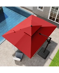 Pellebant 9 x 11Feet Outdoor Patio Double Top Square Aluminum Cantilever Umbrella with Umbrella Base