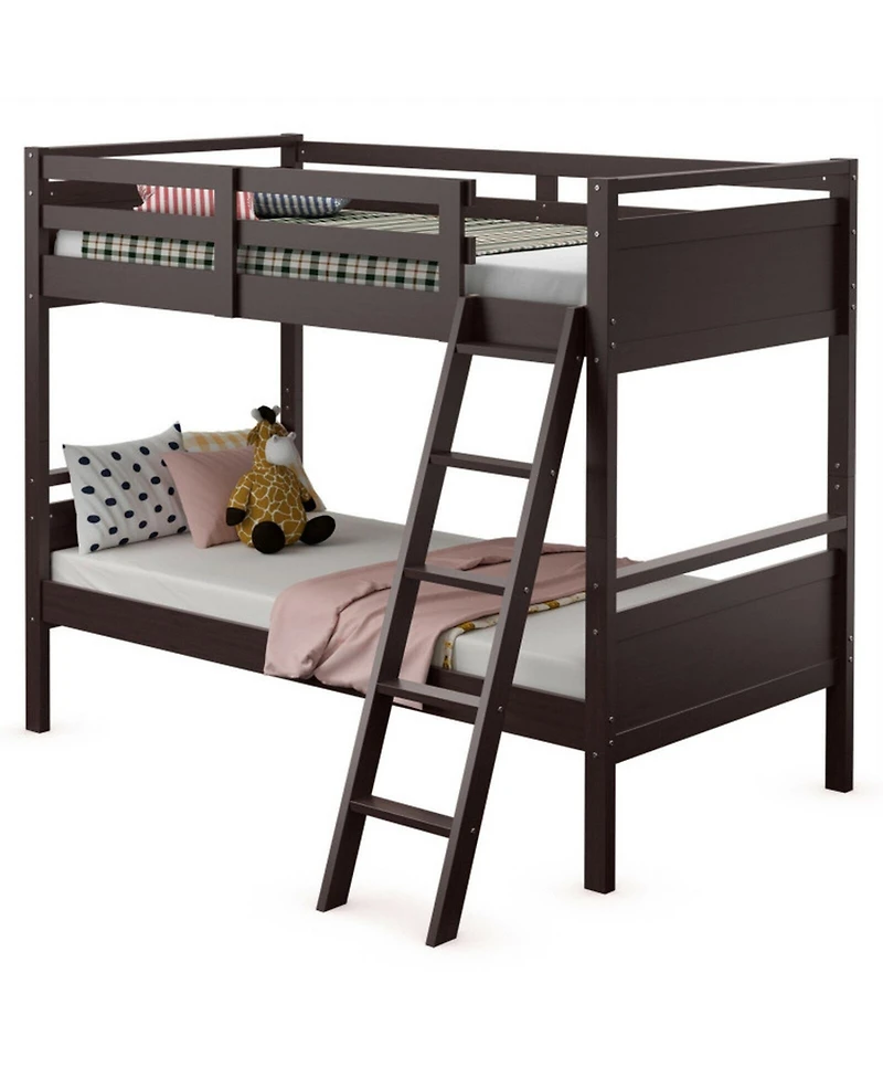 Gouun Convertible Twin Over Twin Bunk Bed with Guardrail and Ladder