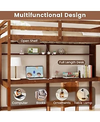 Gouun Twin Loft Bed with Built-In Desk and Storage Shelf for Kids
