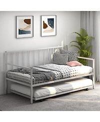 Gouun Twin Metal Daybed with Roll-Out Trundle and Slat Support