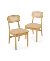 Gouun Set of 2 Woven Rattan Dining Chairs with Curved Backrest