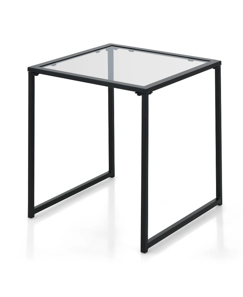 Gouun Tempered Glass Side Table with Metal Frame for Indoor and Outdoor Use