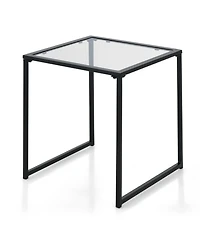 Gouun Tempered Glass Side Table with Metal Frame for Indoor and Outdoor Use