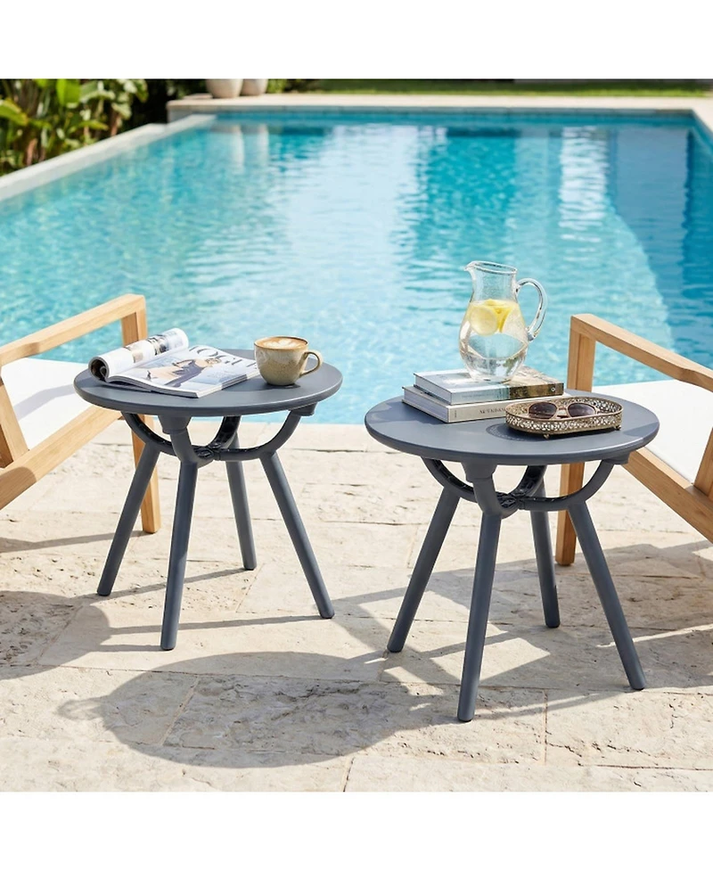 Gouun Round Patio Storage Side Table with Open Shelf, Set of 2