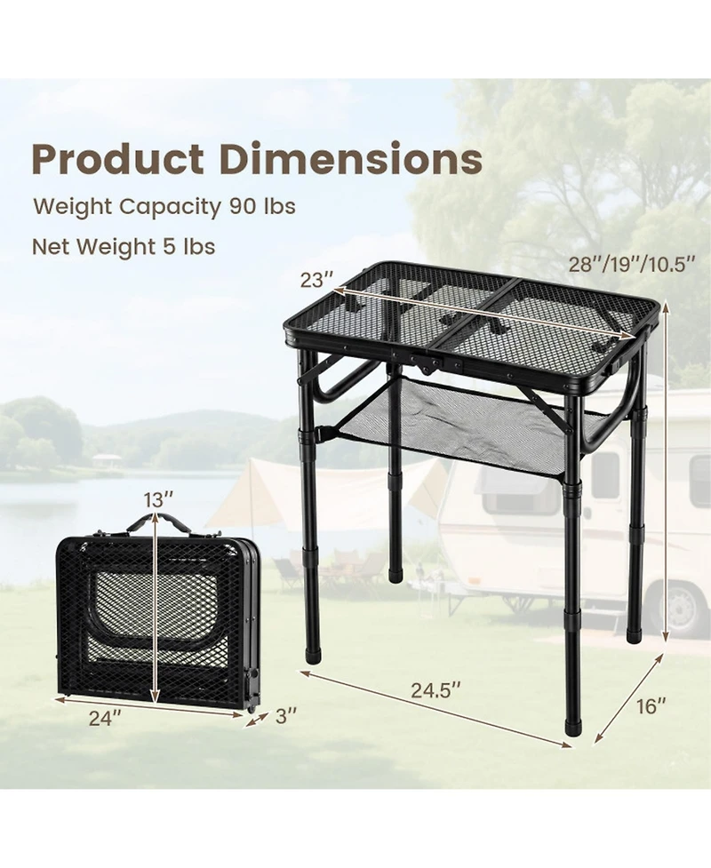 Gouun 3-Height Folding Camping Table with Storage Net