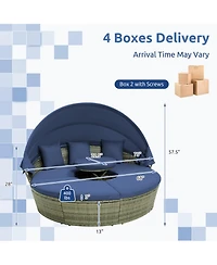 Gouun Outdoor Round Wicker Daybed with Retractable Canopy and Cushions