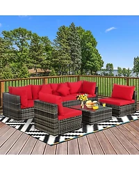 Gouun 7-Piece Patio Sectional Sofa Set with Cushions and Glass Table